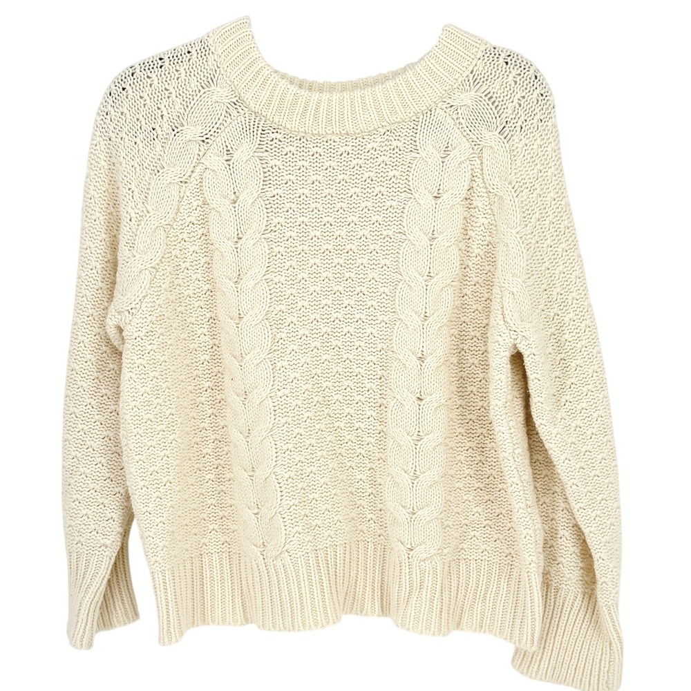 Fisherman Chunky Cream Cable Knit Sweater Womens Classic Cottagecore Size M